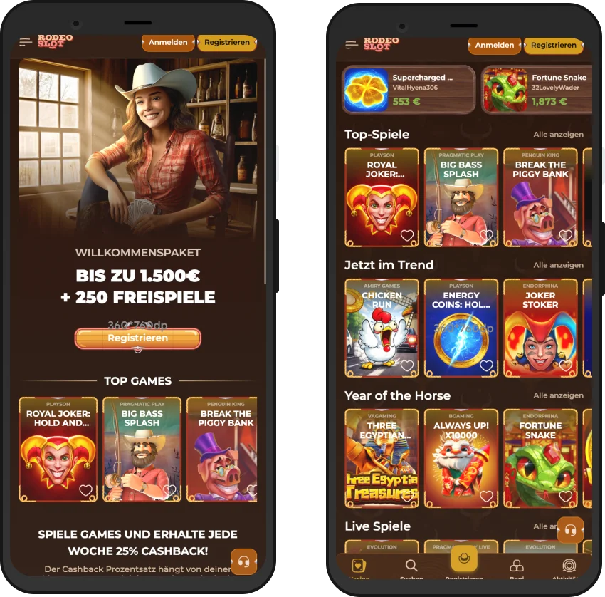 Mobile Nutzung bei RodeoSlot Casino